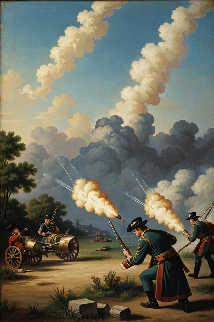 Painting of cannons firing
