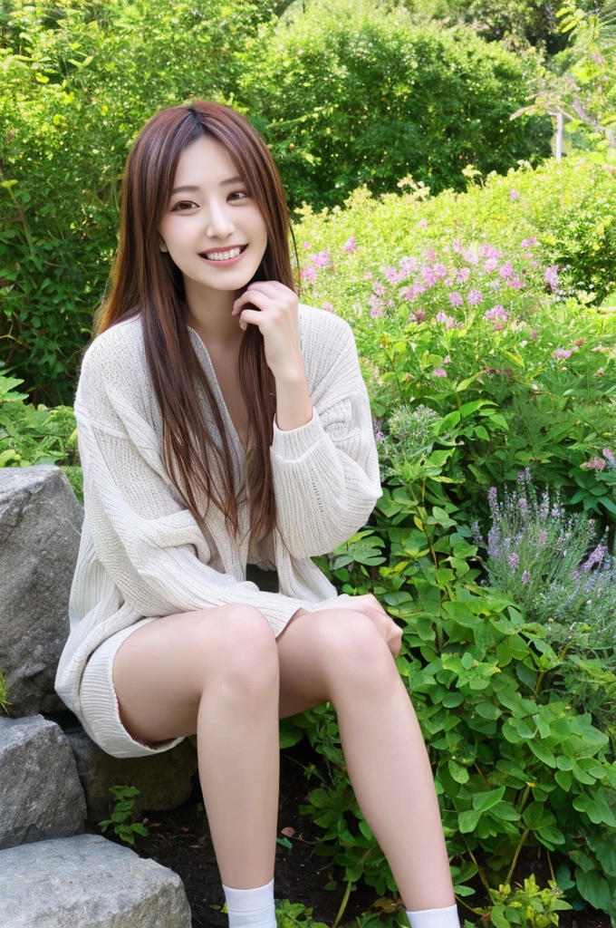 Minami Hamabe,(highest quality,16k,High resolution:1.2),Dark brown long hair,Girls in their 20s,Very detailed,One Girl,A beautiful 26 year old woman,(Minami Hamabe:1.3),(smile),garden,(high quality,ultra detailed,best quality,masterpice,4k,taken by nikon d750:1.0)