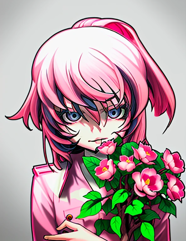 
An anime girl with a white hat and dark pink hair is sitting in the room, Image inspired by Leiko Ikemura, Tumblr, mingei, Little Witch Academy, sakura haruno in slug sage mode, alchemist girl , She has a distant expression , & Her expression is solemn, Melting in Lilligant