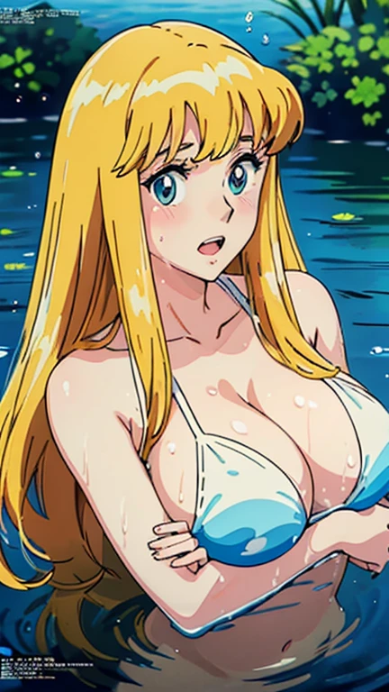 Reiko_iwife,

One girl, 

(Golden Hair),(long hair),(Huge saggy breasts), (Beautiful Nudes), Cleavage, 
(Adhering water droplets),(Adhering white mucus),

(wood々),(river),
(Swimming in the sea),(Immersed in water:1.8),(Clear water),
(Swim ring),(Half-body bath),

(Blue triangle bikini:1.0),

expression(Puzzled),(blush,Open Mouth),

Anime cel style,
masterpiece, 
Highest quality,
High resolution,
(Anime Color,Megami Magazine:1.2,Anime poster style,Anime key visual,sharp,8K,Realistic),
(Beautiful Eyes,Perfect body contours,Perfect Arms,Perfect Fingers,Beautiful Face,Perfect body,Shiny skin),