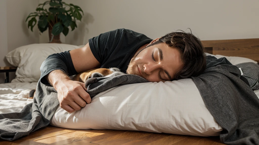 create image of a man sleeping plus the dog