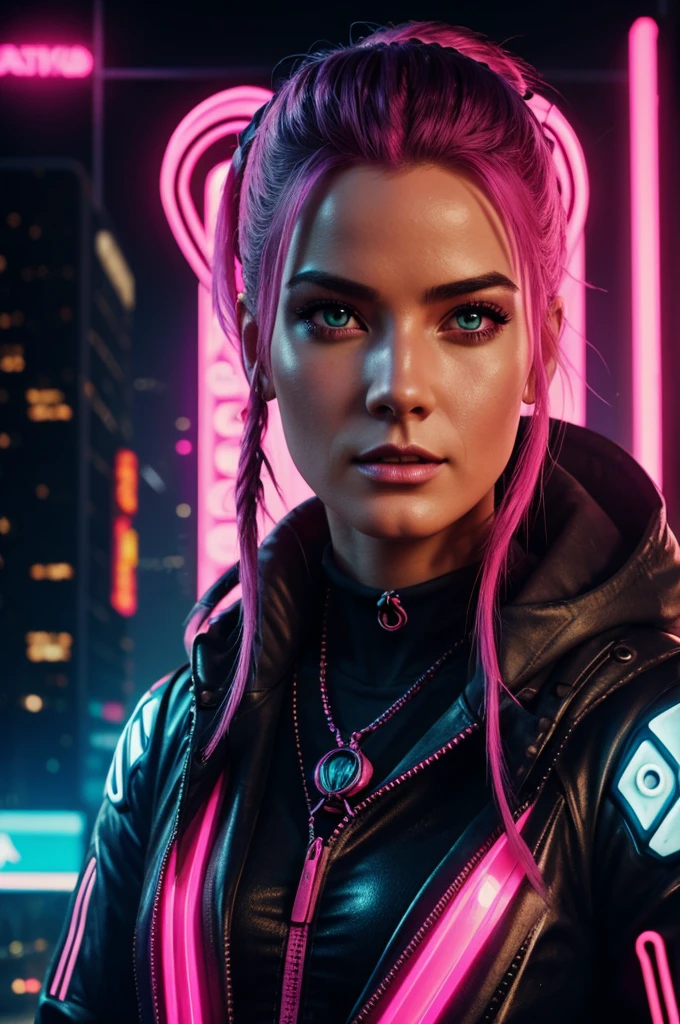 A detailed portrait of a cyberpunk victorian pretty lady in a Futuristic Cityscape and Neon Pink Flamingo, Street Art, Graffiti Style, Bold, Digital Painting, Urban, Edgy, Colorful, 8K, Intricate Details illuminated by a neon sunset, by Alex Konstad, Tatsuya Ishida, and Patrick Brown, dramatic lighting, hyper-realistic details, with digital painting techniques, trending on Artstation, cinematic cinematic lighting.