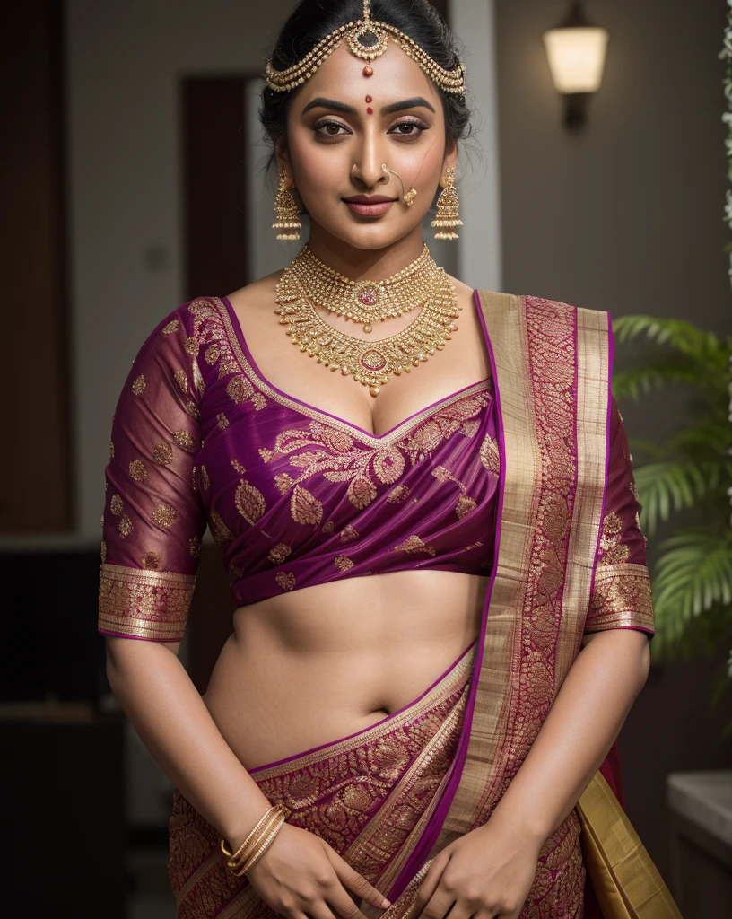 Foto RAW, photorealistic, photography, full body shot, master shot, perfect eyes, goddess like beauty, pierced eyes, perfect thick chubby mallu Desi aunty bhabhi, Wearing a Stanapatta, a chest-band.Saree model, model Photography, Indian saree shoot, Indian traditional wear advertising photography, traditional wear brand shoot, face of Indian actress Sonakshi Sinha, masterpiece, realistic, realism, incredible details, pleasure, photorealism, detailed skin, skin pores, high contrast, photorealistic Artstation 8k HD digital art trend of high definition and detailed realistic skin texture, ultra detail, realistic skin texture, armature, best quality, ultra high definition, (photorealistic:1.4),, high resolution, detail, raw photo, sweat, Re sharp, by Lee Jefferies Nikon D850 Film Stock Photo 4 Kodak Portra 400 Camera F1.6 Lens Rich Color Ultra Real Realistic Realistic Textures Dramatic Lighting Unreal Engine Trending at Art Station Cinestill 800,(pele altamente detalhada: 1.2), 8k UHD, DSLR, soft-lighting, alta qualidade, grain of film, Fujifilm XT3,she didn't like to wear blouse or bra, she is happy to wear only saree, she hates blouse or bra, detailed hairy armpits, hyper realistic skin, skin pores, sweat, veins, showing his back side on gym