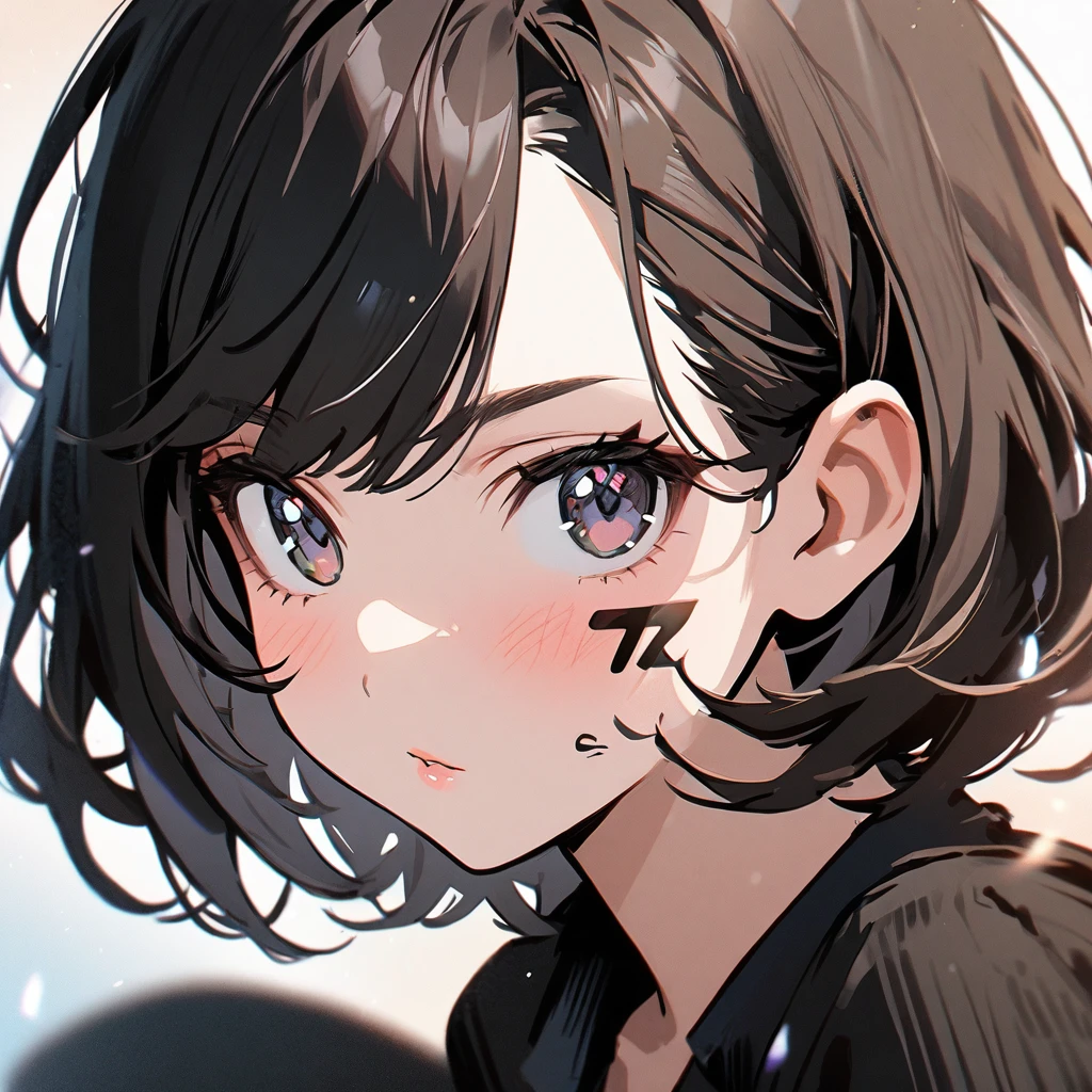 one girls portrait,cool and beauty,("07" on the Cheek),The numbers that appear on the cheeks,wearing black suit,short hair