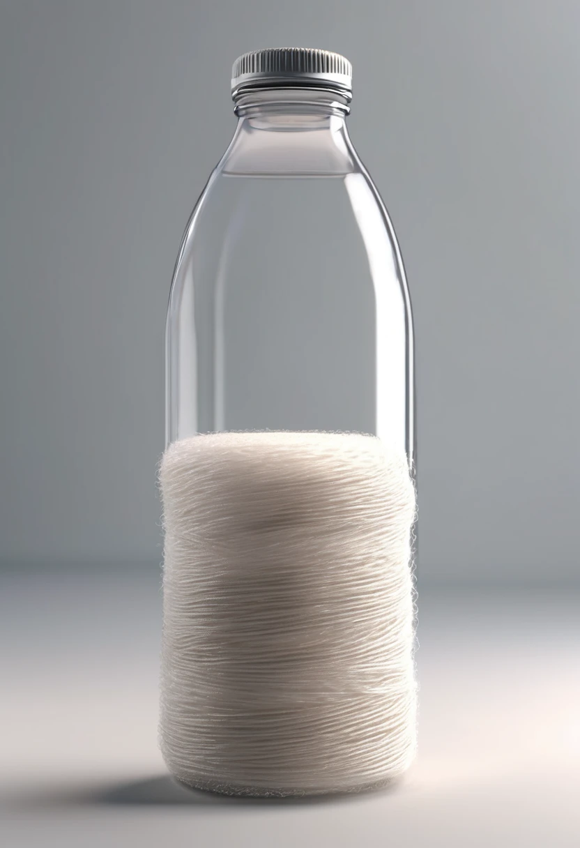 Superrealistic, transparent PET bottle transforming into cotton threads, render 3d, 8k
