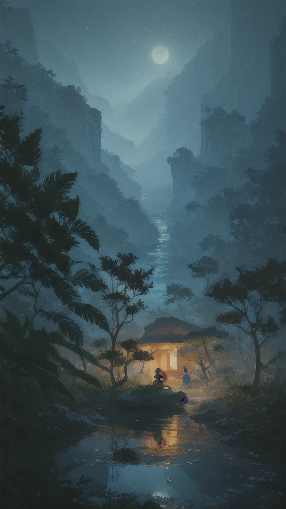 a painting of a jungle scene with flowers and plants, 🌺 cgsociety, art nouveau jungle environment, . background: jungle river, by Ryan Yee, beautiful illustration, ross tran. scenic background, art contest winner on behance, by Andrée Ruellan, beautiful jungle, by sylvain sarrailh, jen bartel, floral environment, anime nature wallpap