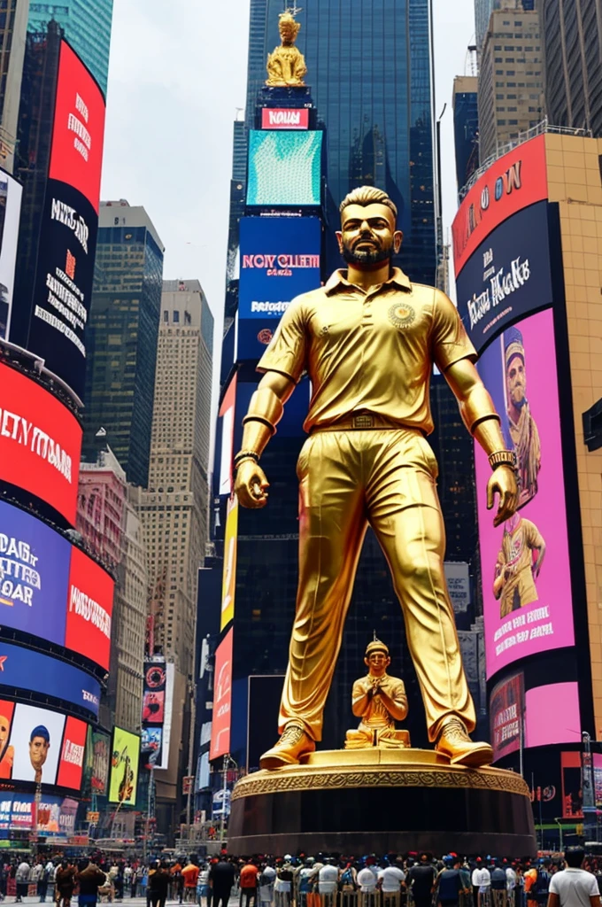 Indian cricket player Virat kholi funny golden statue in New York Times Square