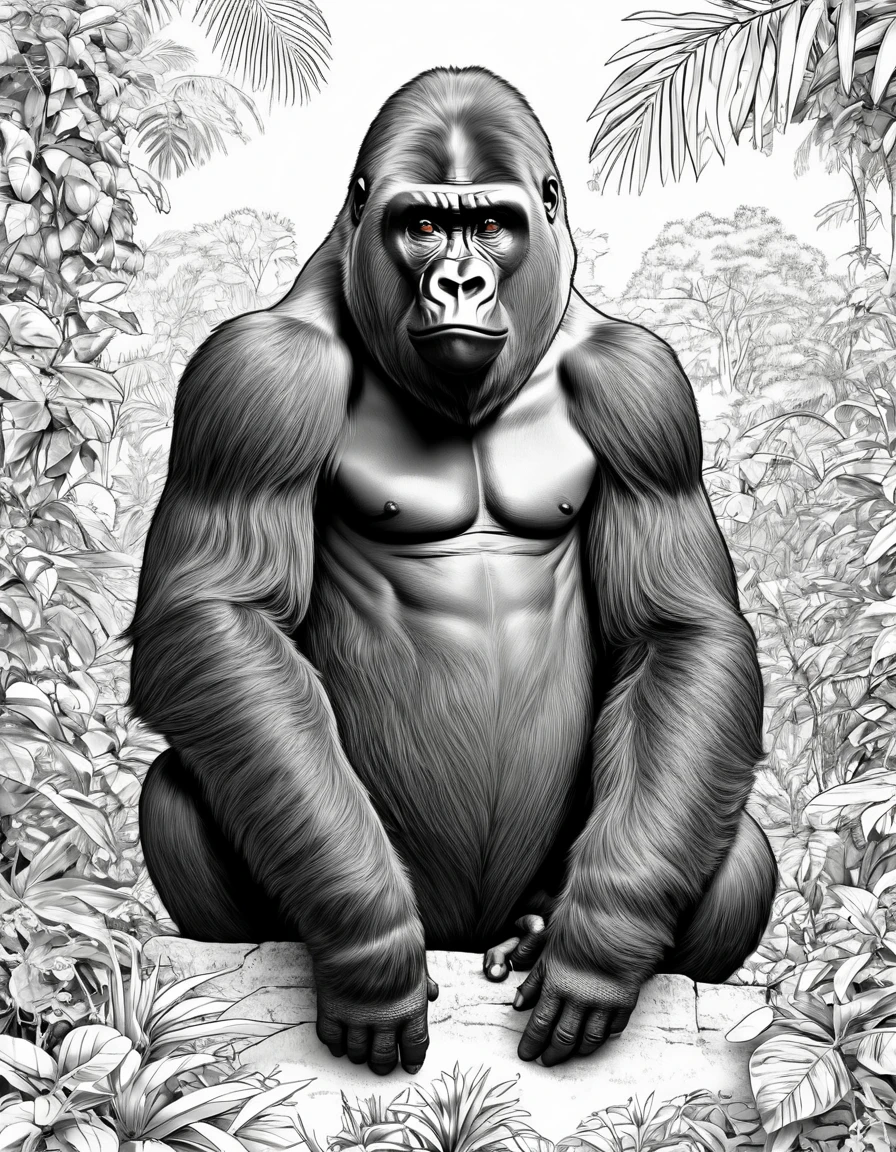 Children's gorilla, white background, 5-6 year olds will love this coloring book,