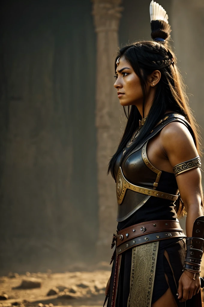 A warrior woman looking to the side  