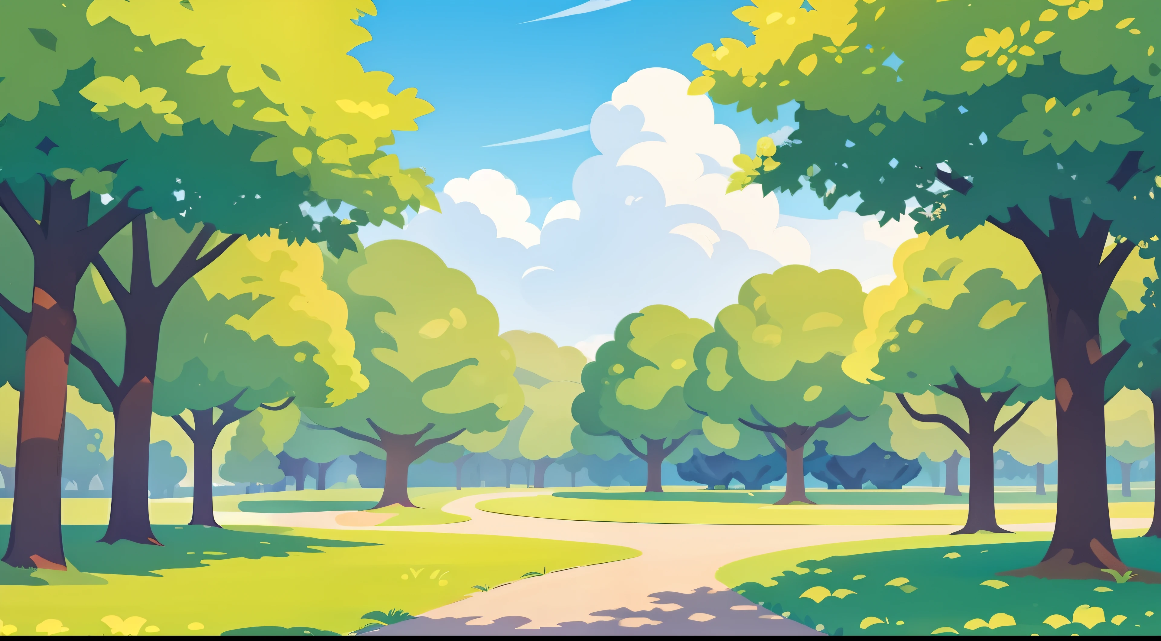 Beautiful park landscape painting、Natural Color
