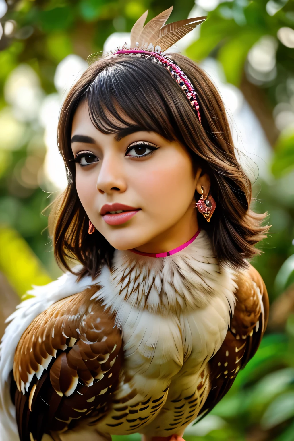 Hansika Motwani is a hen bird, She is a bird but her head looks like girl, from neck to full body looks like hen bird. Hen legs, hen wings. Bird body, hen body, perfect picture, perfect bird, real bird, Real head replace with real hen head. Exact Bird. Colorful hen.