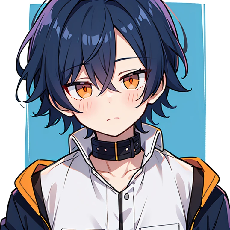 dark blue hair,orange eyes,gay boy,one boy