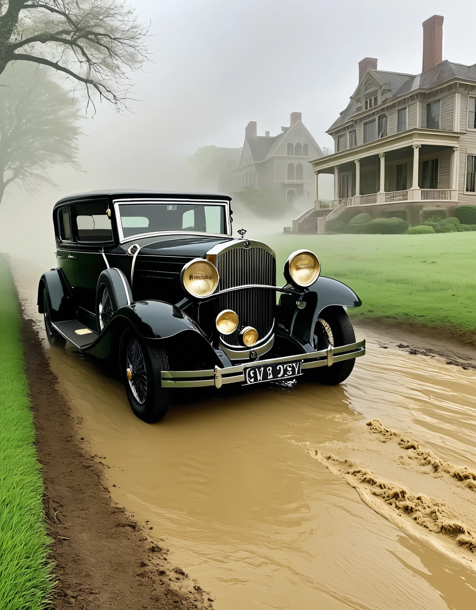 "Gatsby turned out all right at the end; it is what preyed on Gatsby, what foul dust floated in the wake of his dreams that temporarily closed out my interest in the abortive sorrows and short-winded elations of men."

Image Prompt: Depict a scene of Gatsby's tragic end, with a sense of haunting dust or mist, symbolizing the unresolved mysteries and tragedies that surround his life.