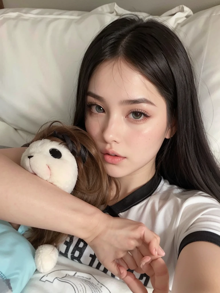 Perfect Woman, perfect mouth, perfect toes, perfect mouth, Flawless nose, perfect dark eyes, perfect and long straight black hair with bangs, big and beautiful breasts.