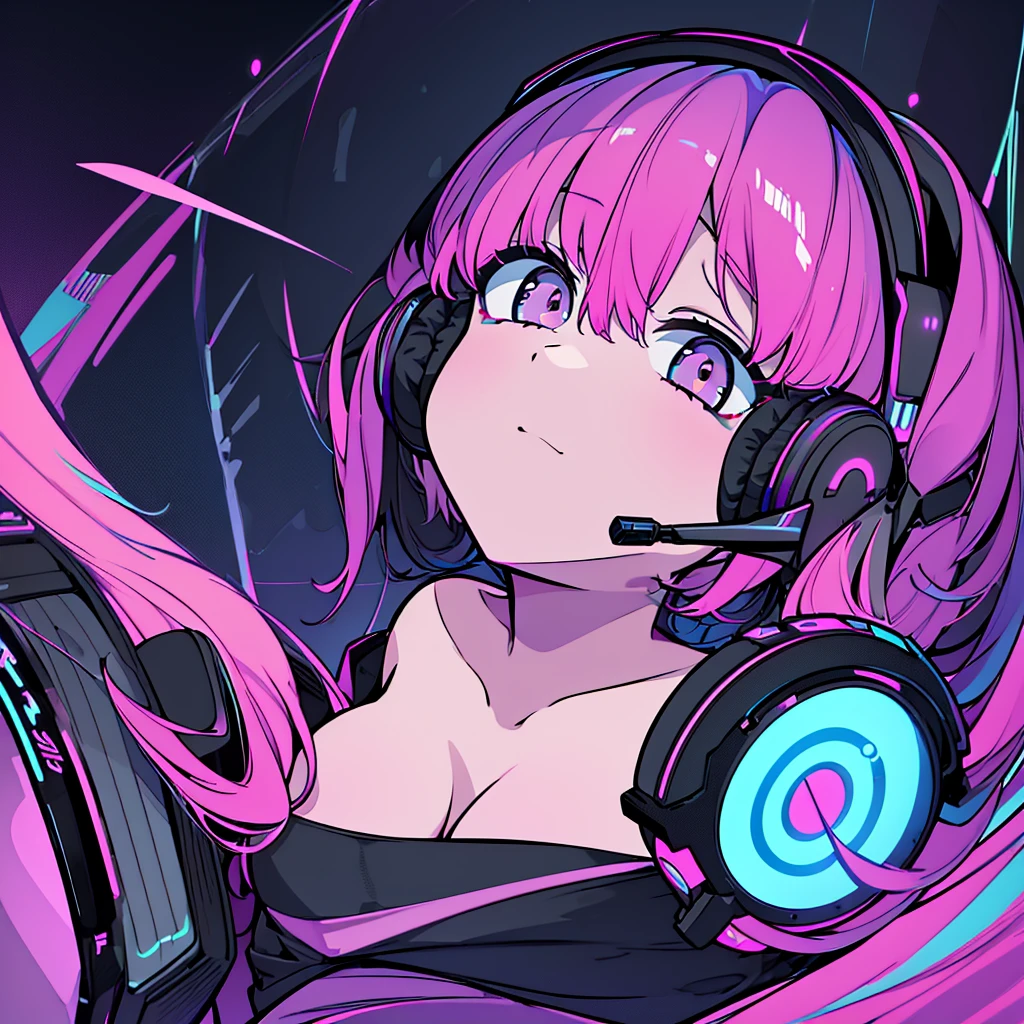 Best quality, (masterpiece:1.2), best detail face,1 girl, big breasts, 18 yo, 8k,absurdres,unity 8k wall paper,(extremely detailed:1.3), highest realistic, (retro headphones:1.1), (soft neon light:1.1), (psychedelic:1.2), Her room full of music equipment, Light clothing in summer, See the whole room, dark color palette, chill out