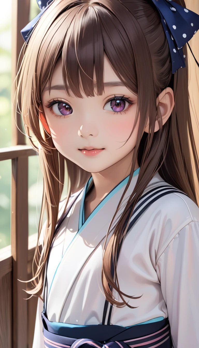 Close-up of 9 year old Japanese girl's ecstatic climax face'Eyes wearing silver-white mirrored lens sunglasses、I looked at the world reflected in the lenses of my sunglasses..(Side Pony,Colorful Hair),