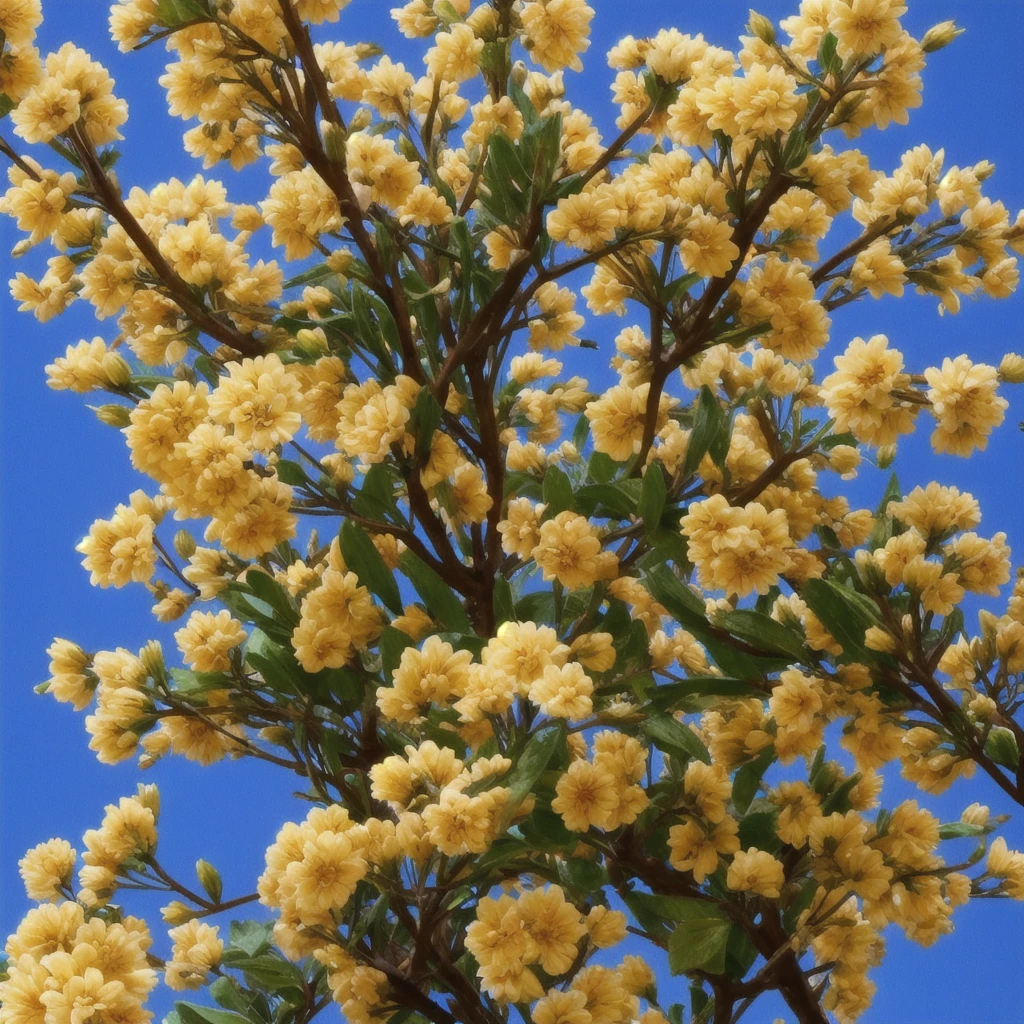 there are many blue flowers that are growing on a tree, a screenshot by Edward Avedisian, flickr, art nouveau, blue flowers, mediumslateblue flowers, blue flowers bloomed all over, blue and black color scheme)), vibrant but dreary blue, blue!! with orange details, beautiful black blue yellow, black flowers, blue flowers accents