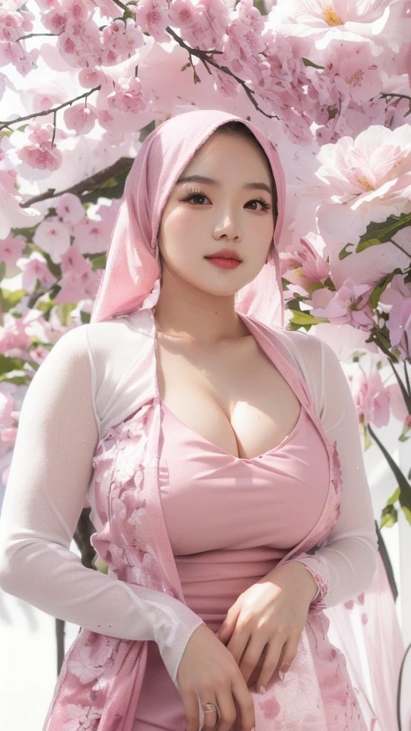 there is a woman in a pink dress and a pink scarf, with beautiful exotic, sie boob, busty, asian woman, asian girl, smooth pink skin, lovely woman, beautiful oriental woman, an asian woman, beautiful asian girl, malaysian, beautiful asian woman, asian, close up half body shot, asian women, asian nymph bald goddess, detail skin texture 