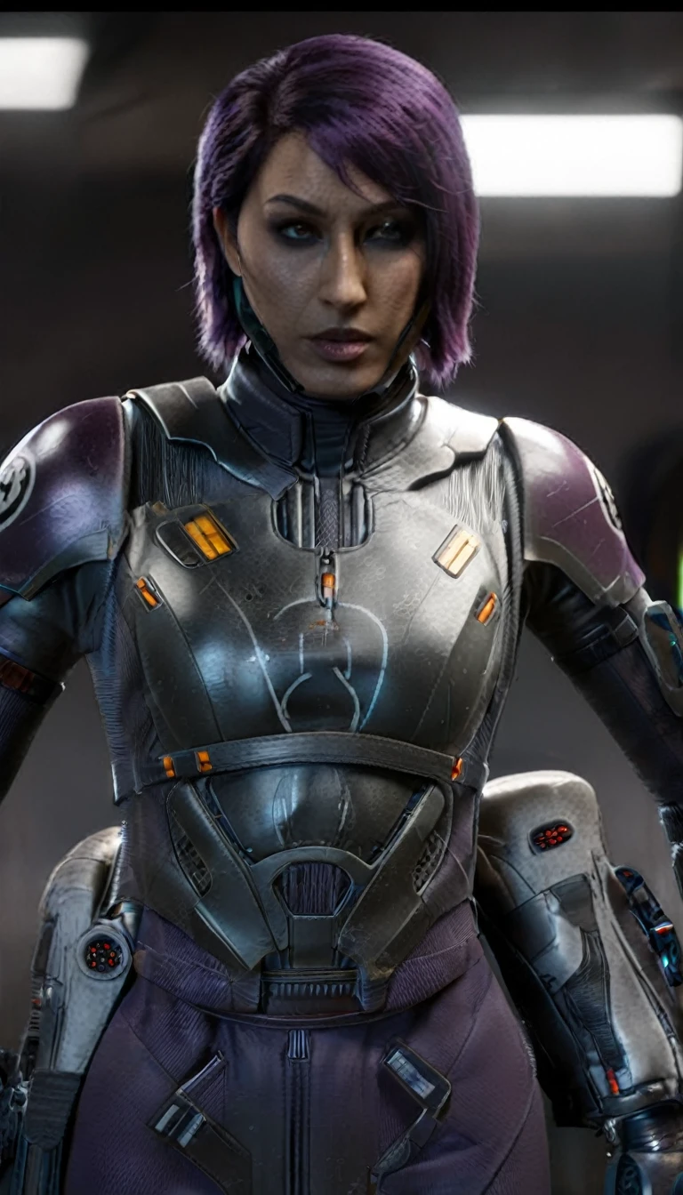 professional 3d model Cinematic scene, sabine wren, SILVER armor (HUGE BREASTS), Ghost in the Shell, detailed background, masterpiece, best quality, high quality, highres, absurdres . octane render, highly detailed, volumetric, dramatic lighting
