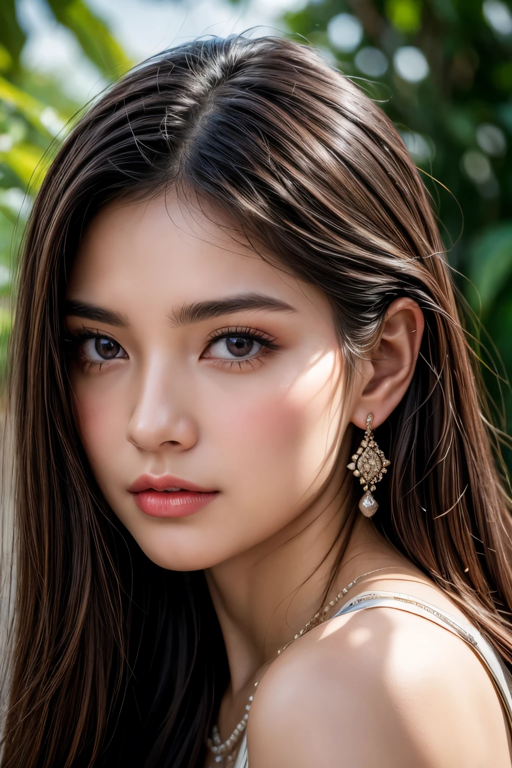 (best quality,highres,masterpiece:1.2),ultra-detailed,(realistic,photorealistic,photo-realistic:1.37),18-year-old Roma girl's portrait, exotic and exquisite beauty, oil painting, detailed facial features, deep eyes, luscious lips, long eyelashes, porcelain-like complexion, flowing dark hair, delicate features, vibrant colors, intricate jewelry, traditional dress, graceful posture, capturing the essence of Roma culture, natural lighting, mesmerizing gaze, enchanting atmosphere.