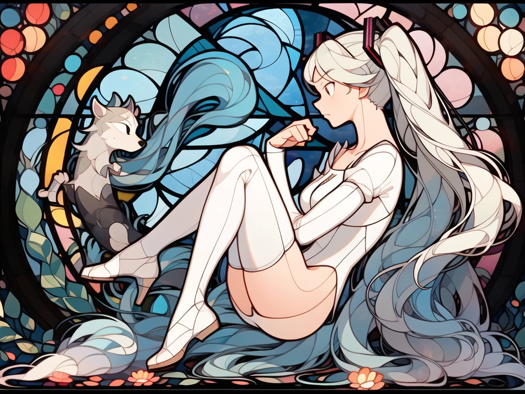 Gigant Nine-tailed white, (angry, roaring),(((animal))),\(boli\),hatsune miku,full body,