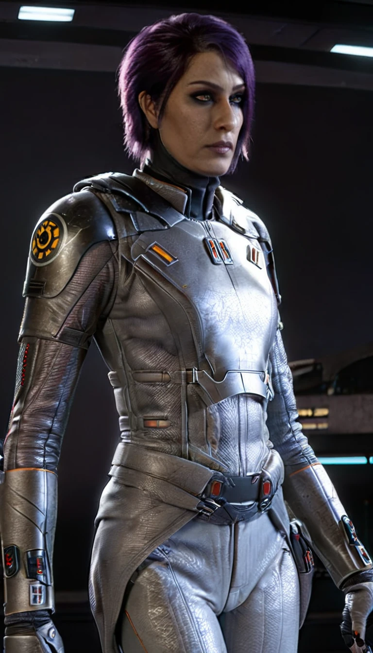 professional 3d model Cinematic scene, sabine wren, SILVER armor HUGE BREASTS, Ghost in the Shell, detailed background, masterpiece, best quality, high quality, highres, absurdres . octane render, highly detailed, volumetric, dramatic lighting
