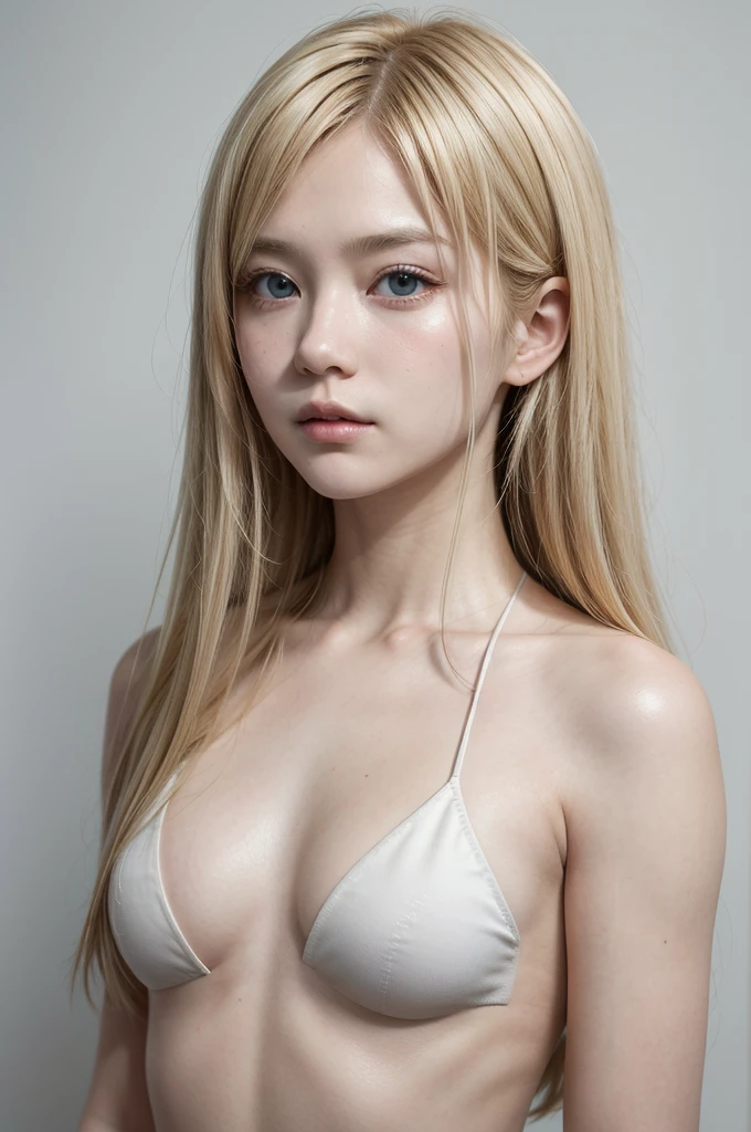 1 girl,comely, work of art, best qualityer, White background,kazuya takahashi, conceptual artwork, blond,shorth hair
