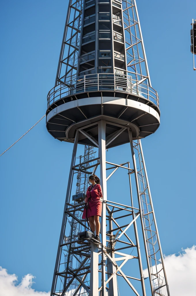Sensual woman working on a telecommunications tower