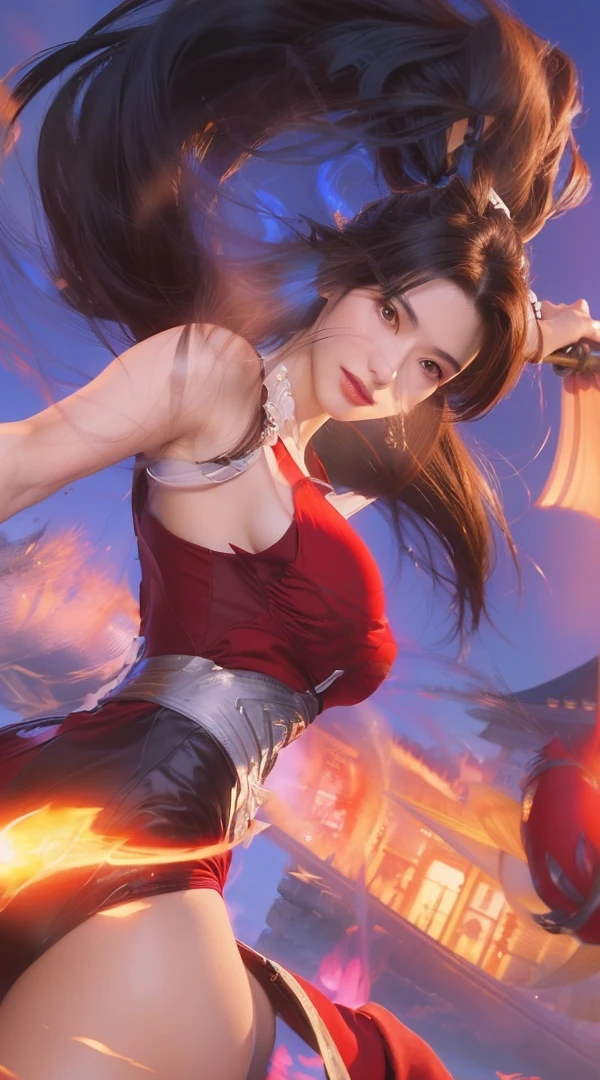 a woman in a red dress holding a sword and a bag, extremely detailed artgerm, portrait of tifa lockhart, mai shiranui, style artgerm, artgerm and ruan jia, artgerm detailed, inspired by Pu Hua, trending artgerm, artgerm lau, tifa lockhart portrait, artgerm style