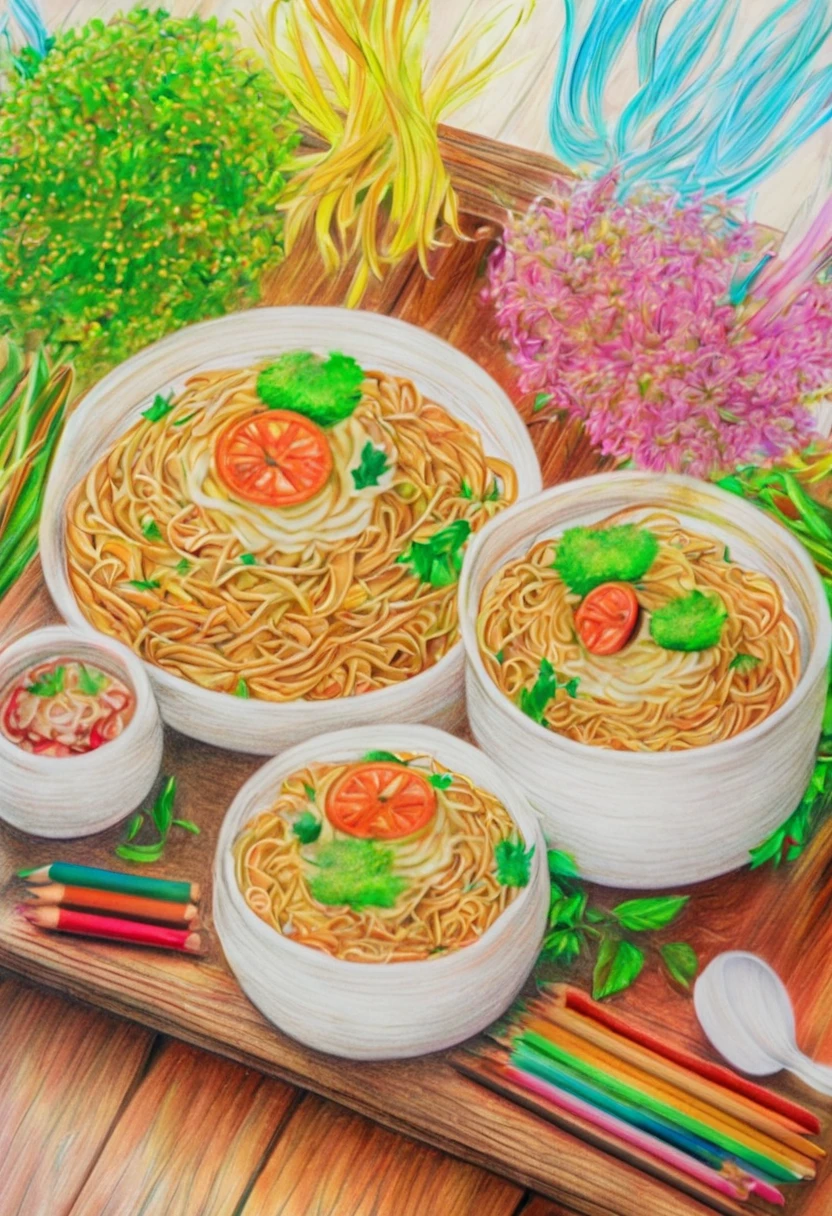 (color pencil drawing:2.5)（Beautiful background）Somen noodles