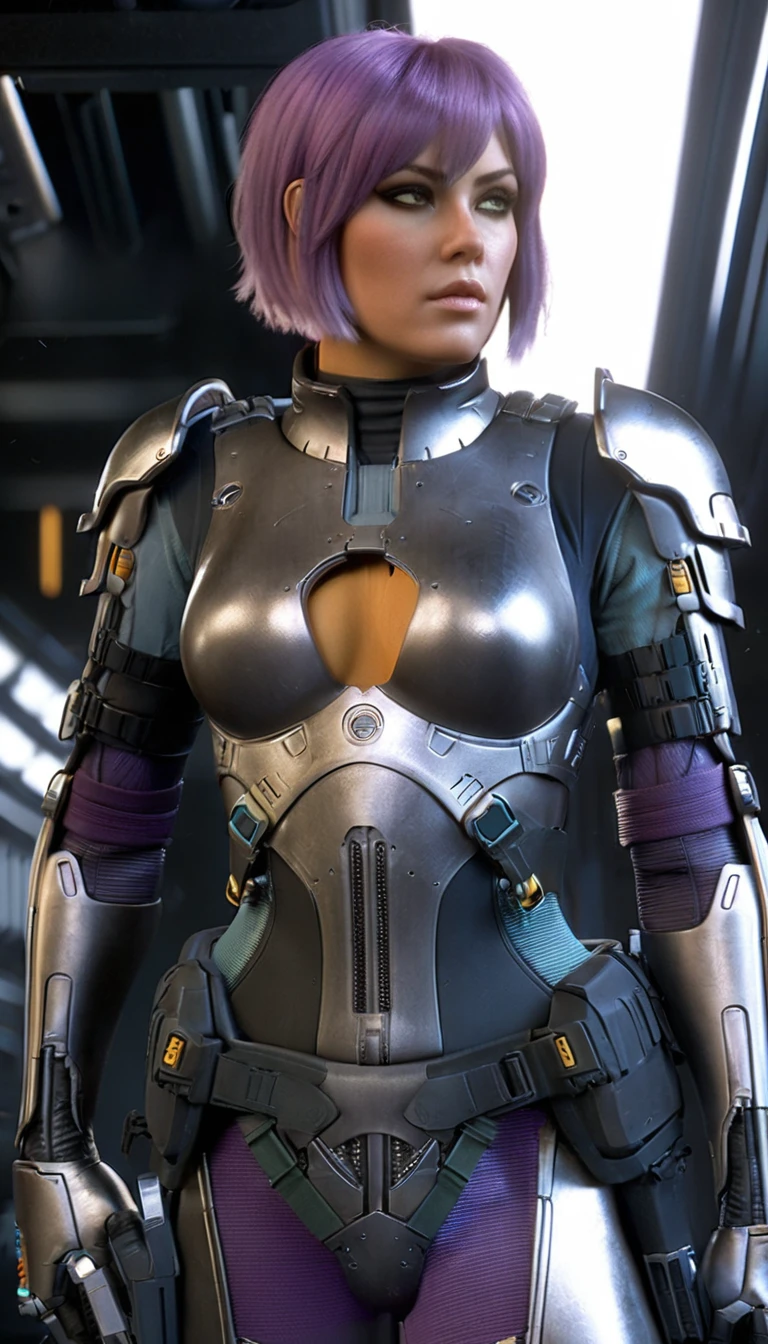 professional 3d model Cinematic scene, sabine wren, SILVER armor (HUGE BREASTS), Ghost in the Shell, detailed background, masterpiece, best quality, high quality, highres, absurdres . octane render, highly detailed, volumetric, dramatic lighting
