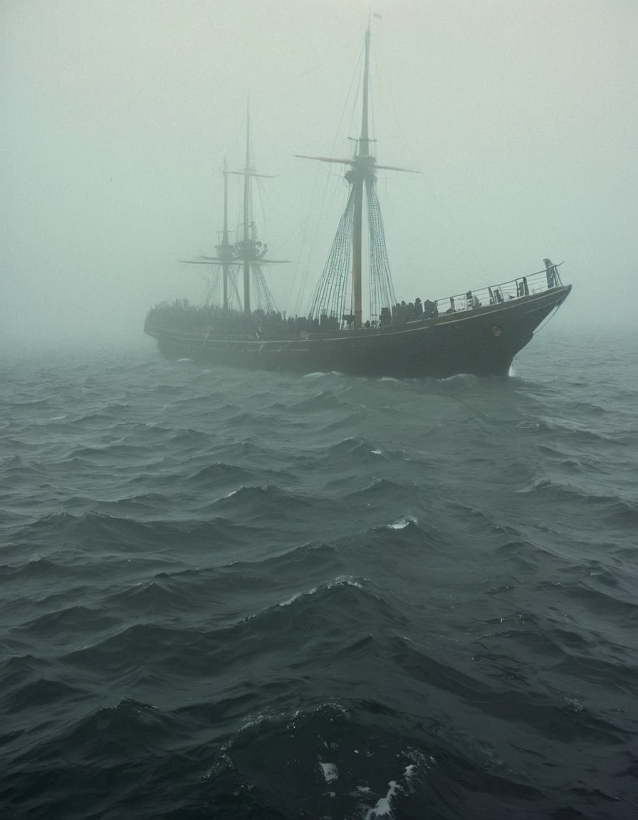 "I leave a white and turbid wake; pale waters, paler cheeks, where'er I sail."
Image Prompt: Create a haunting image of a ship sailing in a sea of pale, ghostly waters, with crew members' faces reflecting the fear and uncertainty of their journey.