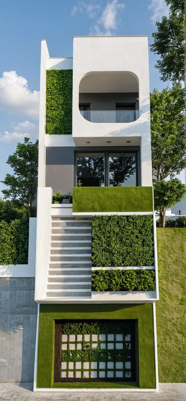 Masterpiece, high quality, best quality, authentic, super detail, outdoors, onestoreyvillaXL, aiaigroup, house style modern on the street ,stairs, white wall ,road,pavement, grass, trees, sky, cloud, (daylight:1.1)
