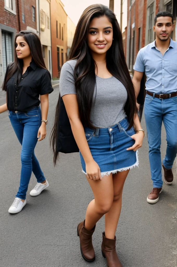 1 girl, age 25, long hair, hispanic, brown eyes, full body, realistic, with friends, in scootsdale