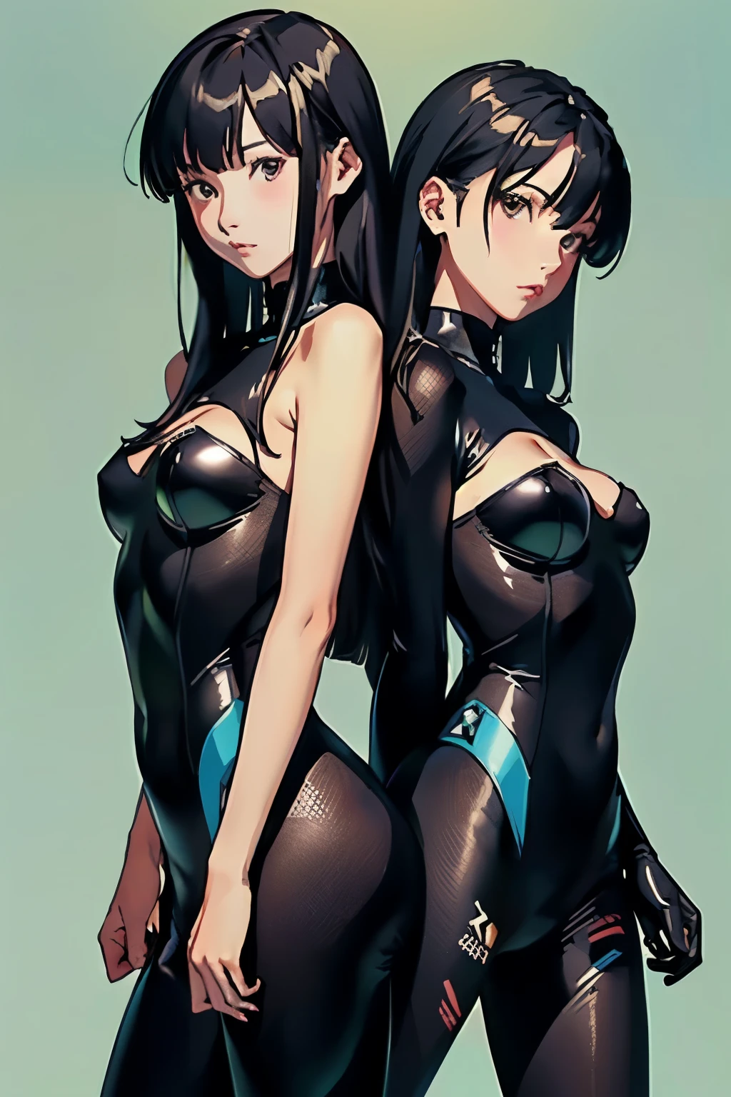 Two women in black catsuits posing for a photo, WLOP and Sakimi-chan, extremely detailed art gelm, wlop and art gelm, range murata and art gelm, style art gelm, art gelm style, art gelm and genzoman, ig model | art gelm, ruan jia and art gelm, 2 girls