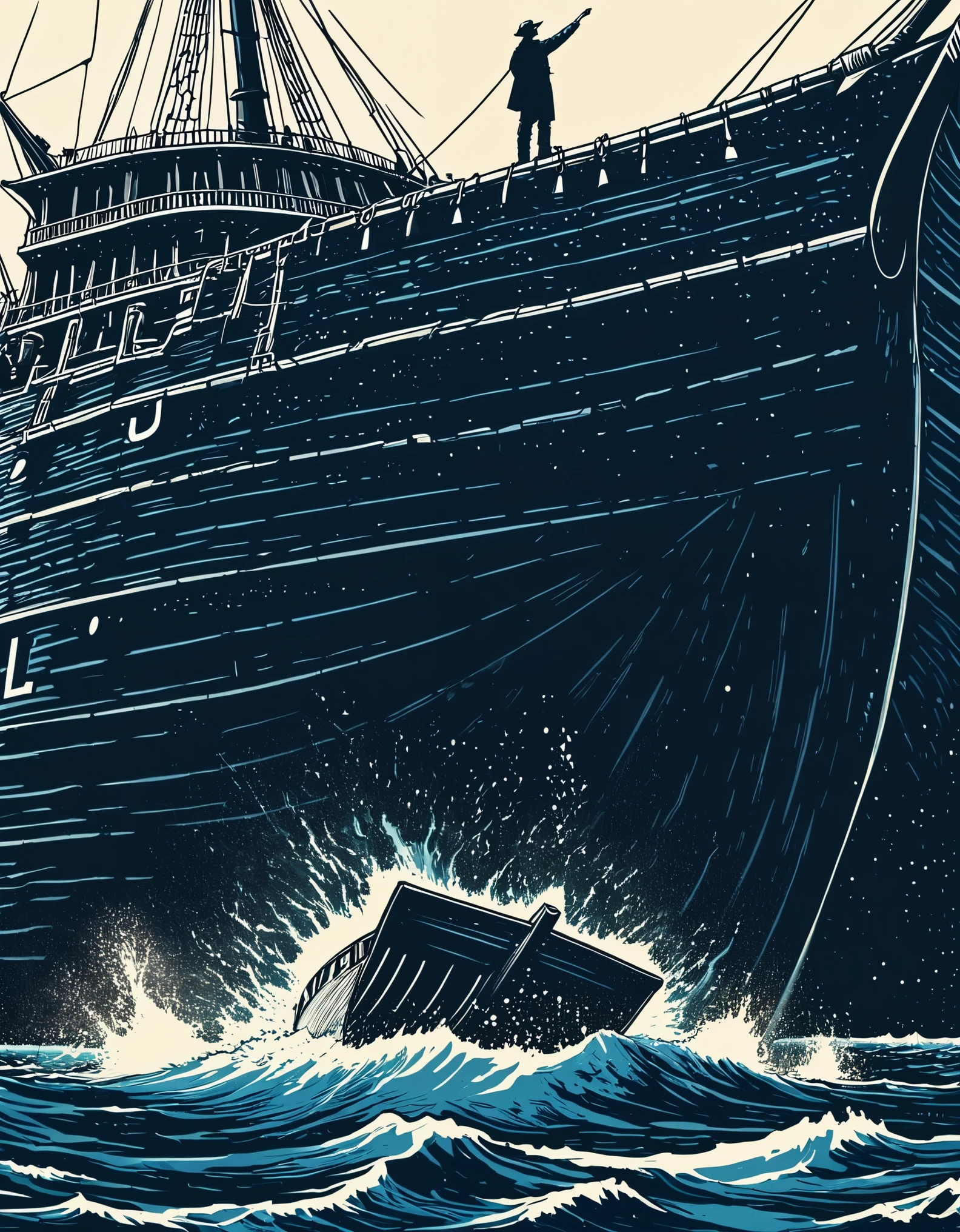 "Call me Ishmael."
Image Prompt: Create a visual interpretation of the book's opening line, featuring a solitary figure introducing himself as Ishmael, perhaps standing at the bow of a whaling ship.