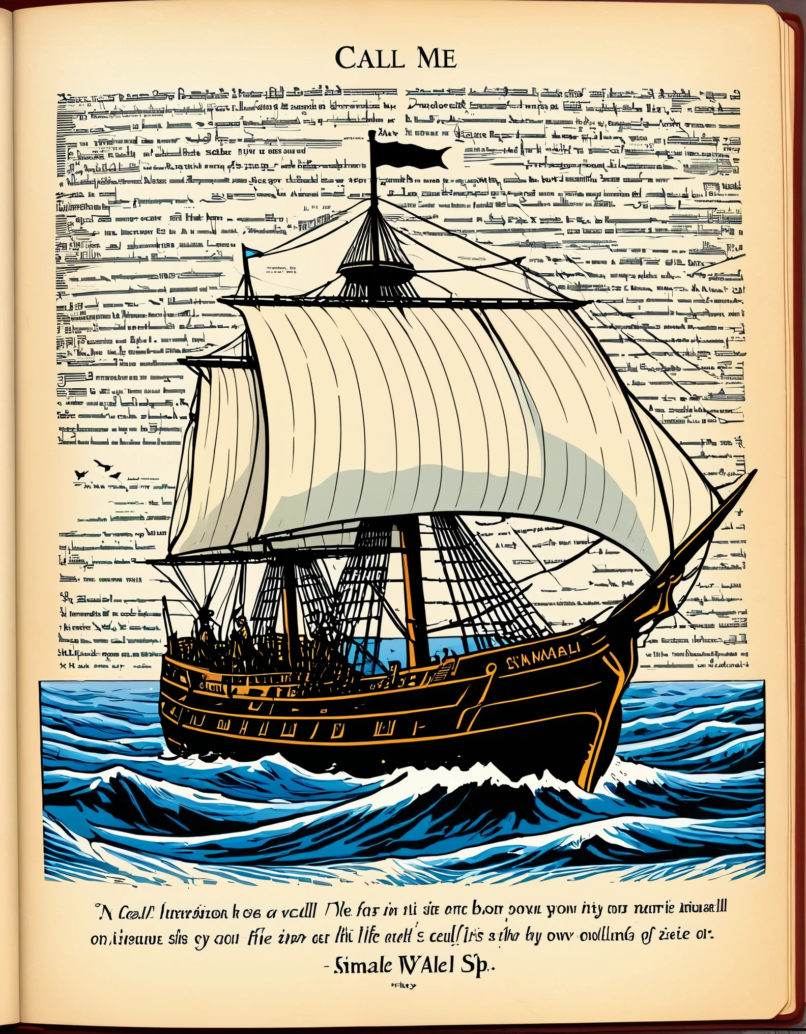 "Call me Ishmael."
Image Prompt: Create a visual interpretation of the book's opening line, featuring a solitary figure introducing himself as Ishmael, perhaps standing at the bow of a whaling ship.