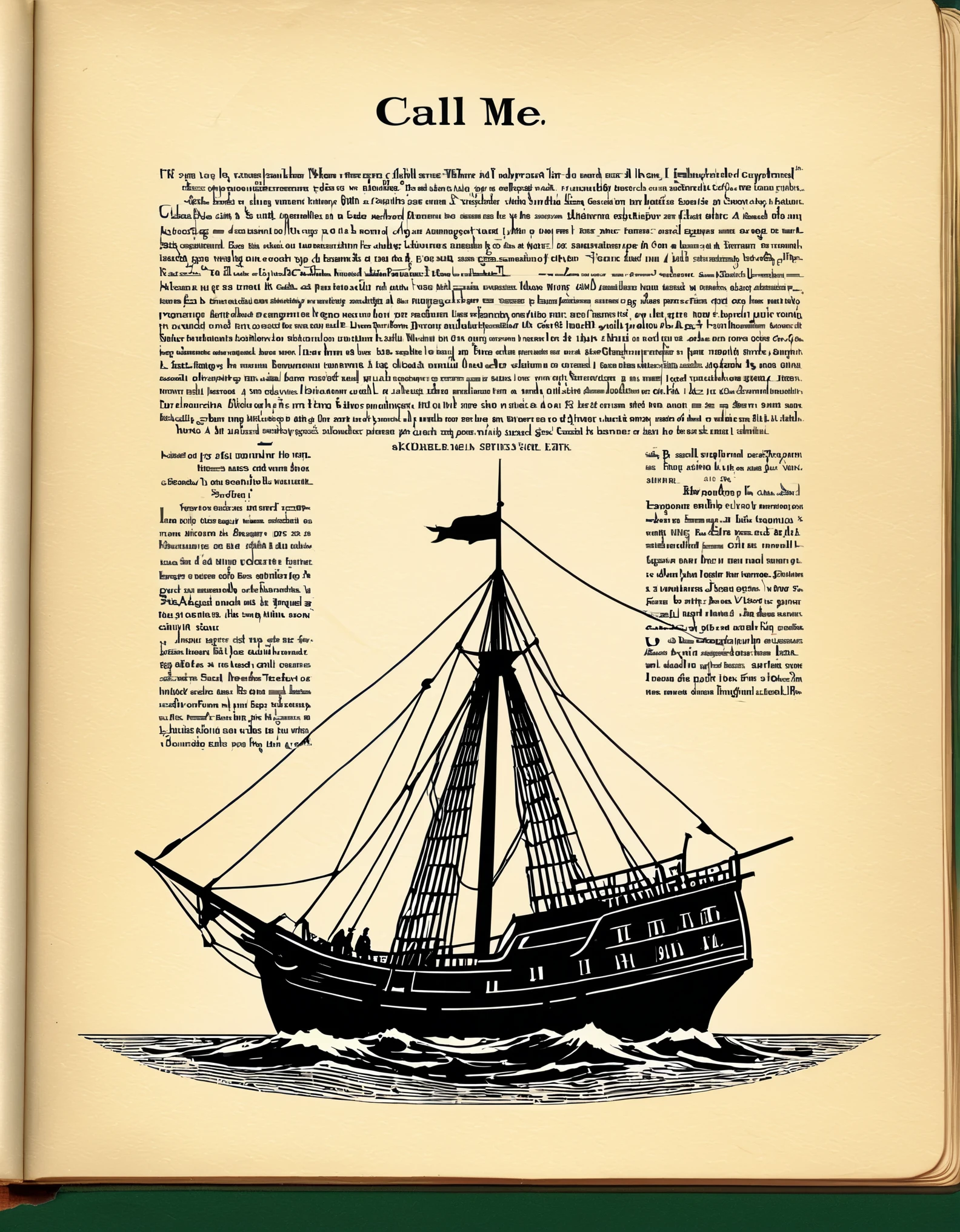 "Call me Ishmael."

Image Prompt: Create a visual interpretation of the book's opening line, featuring a solitary figure introducing himself as Ishmael, perhaps standing at the bow of a whaling ship.