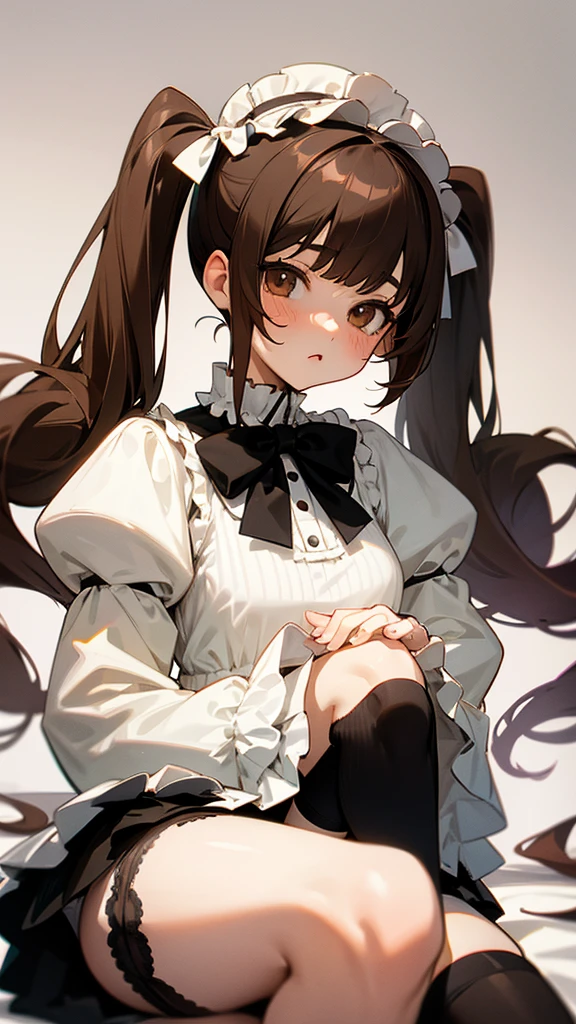 Twin tails Brown Hair
Black knee-high socks Panty shot Lolita Face White panties Lolita Fashion