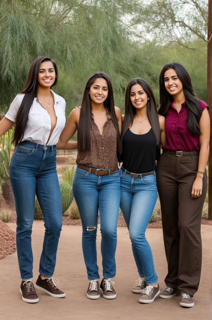 1 girl, 5, long hair, hispanic, brown eyes, full body, realistic, with friends, at phoenix zoo