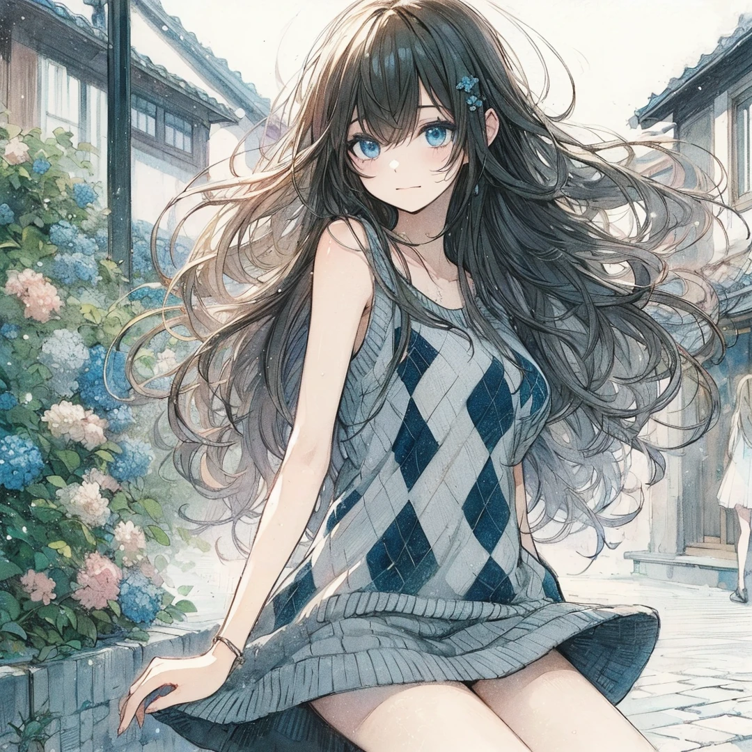 Official art using high-quality hand-drawn watercolor sketch techniques. (best quality,4k,8k,highres,masterpiece:1.2),ultra-detailed,beautiful detailed eyes,A girl with beautiful eyes, everyone, beautiful anime girl, cute anime girl, smooth anime art, anime style, elegant colors, soft lighting, delicate beautiful wet eyes, very coquettish, (beautiful large breast:1.2), (correct hands:1.2),