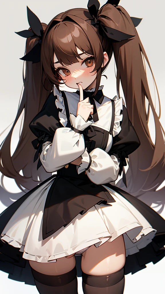 Twin tails Brown Hair
Black knee-high socks Panty shot ta Face White panties Gothic Loli