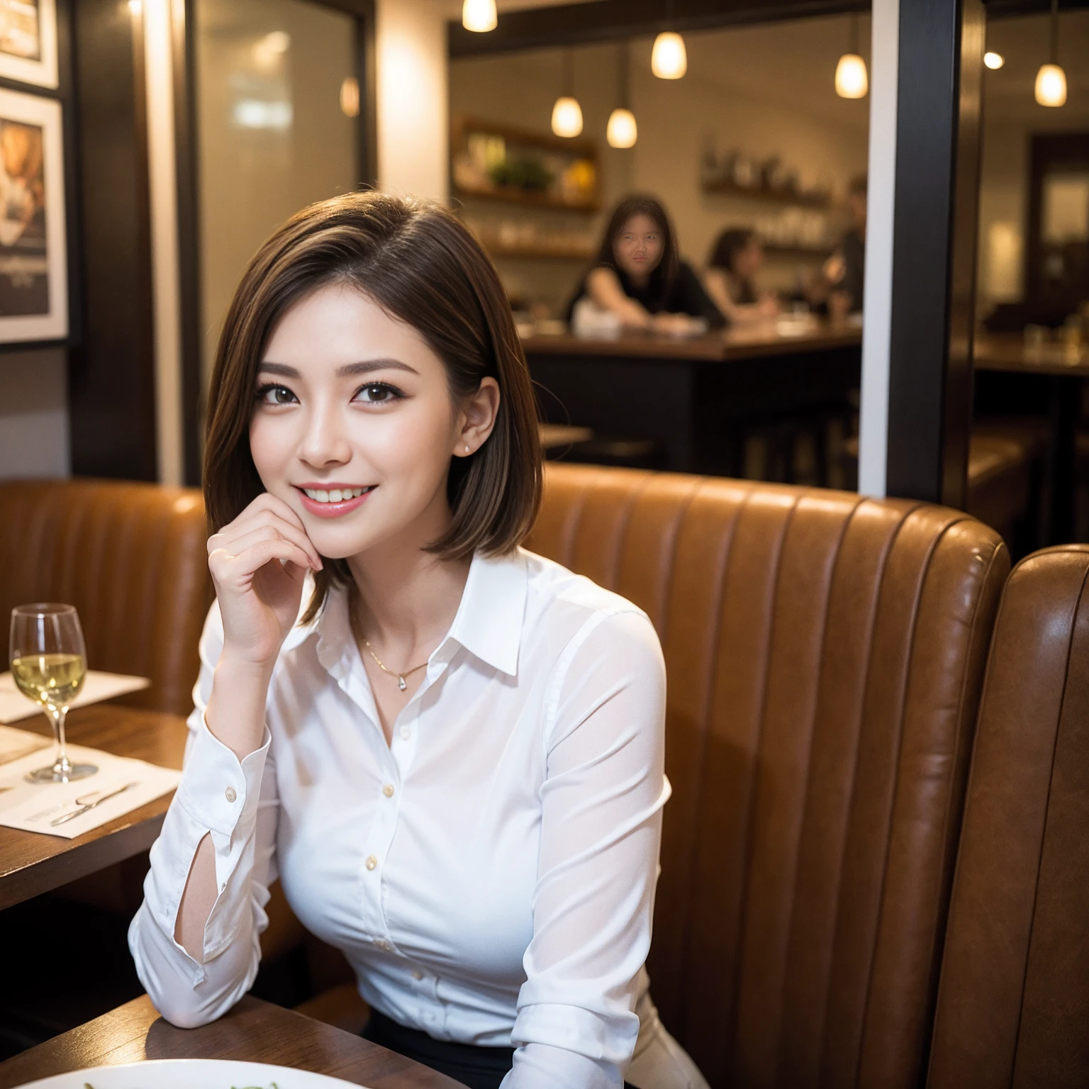 ((Highest quality、8K、masterpiece:1.3))、slimカップル、Pink rubber、modelカップル、(Realistic, Intricate details:1.2), full-course dinner、Wine Party、Amazing view of the sunset sky and clouds、A bright smile、The wonderfulness of smile、Bright image、The beauty of wine, Beautiful Face, blue eyes, The light shines on your face, Blushing, short hair,Bright Face、 (Age 37), 39 years old, red wine 、Appetizers、Italian food、Wine bottle、Champagne、sparkling wine、Two beauties、Brown Hair、Shortcuts、Long sleeve shirt、dress、Beautiful woman 1, (slimな顔), (The body is slim), (Brown Hair), (Shortcuts), cheeks turn a little red,Attractive beauty、restaurant, In a prominent place (From the waist up) Nova Frog Style, actress, model, Upper Body, White wine, slim, wine glass, 中央に置かれたwine glass, smile, (smile: 1.15), Beautiful fine grain, Depth f/2,saturation, High Contrast, Strong light and shadow,Moist Body:1.5、3D texture、Delicate eyes、Brown Hair、The hair is very shiny、