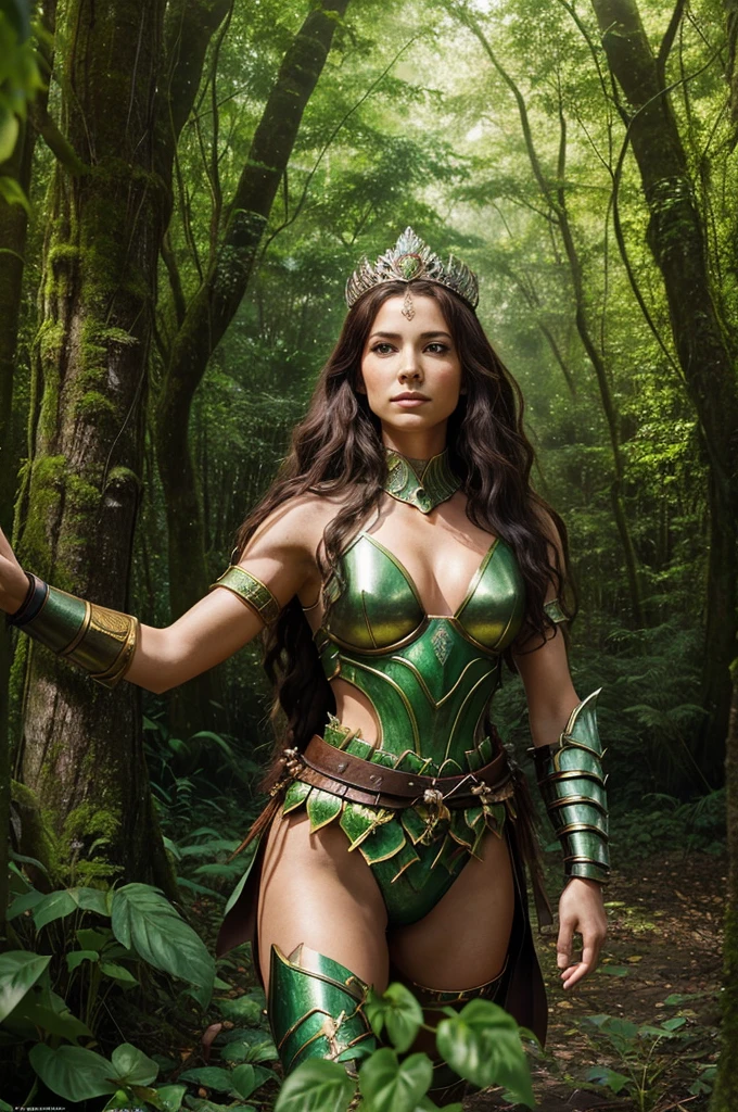 A beautiful woman Adriana Lima under the mantle of the Amazonian warrior Wonder Woman black suit she is a tall Caucasian woman who has a muscular body, Straight, brown hair to the lower back that's kept in a braid, Wide and ripped shoulders, Toned stomach and long, muscular legs, she wears a black leather suit that is very tight to her body and highlights her curves through her superheroine suit.. She also wears a gladiator-style helmet that covers her face, excluding her eyes and mouth with a curved leaf on top silver choker on her neck suit in the style of Wonder Woman 84 Movie 