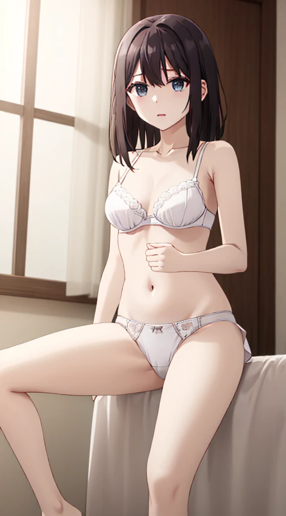 White panties、White bra、Without skirt、Beauty、high resolution、