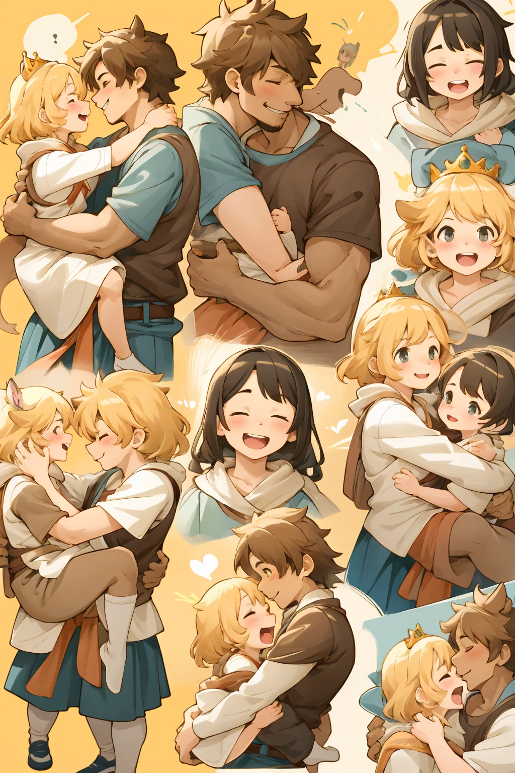 highres, unparalleled masterpiece, absurdres, love story of human Children girls and large animals, Height difference, Physical difference, perfect anatomy, smile, joyful, play with, Princess carry, piggyback, assorted poses, hugs, smile, happy, assorted angles, assorted facial expression, full body,