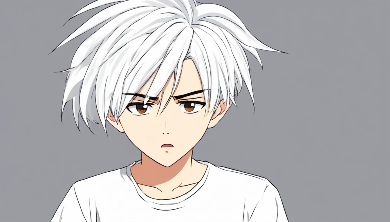 Young  white hair stylist boy ayush(anime style) confused face , confuse and fear face 