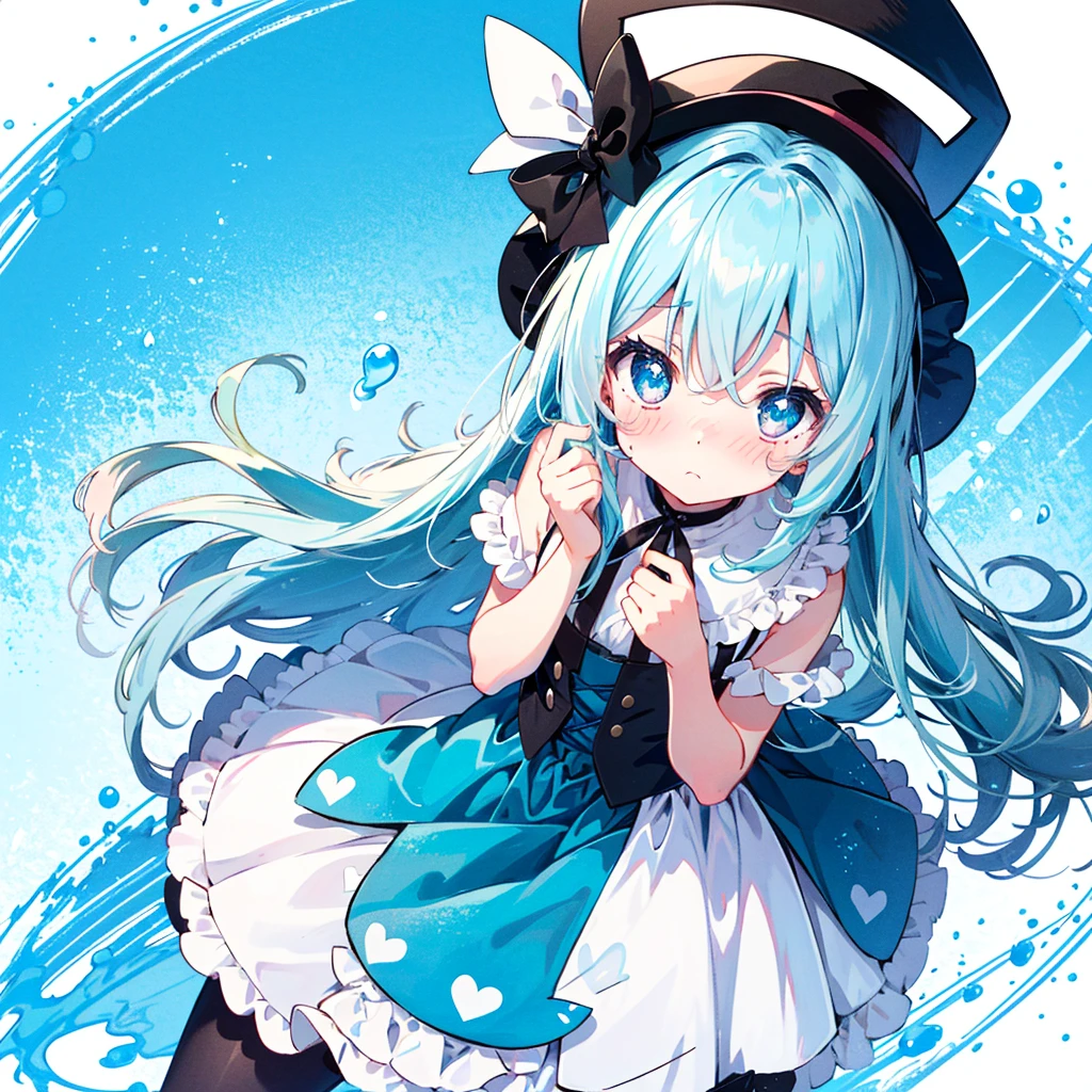 (black hat), , Alice in Wonderland, Alone, very beautiful, cute, adorable, embarrassed, alone, blue eyes, white skin、look at viewer、looking up,kawaiitech, pastel colors, kawaii, cute colors,Alice in Wonderland, alone, very beautiful, cute, adorable, embarrassed, alone, blue eyes, white skin,skirtlift