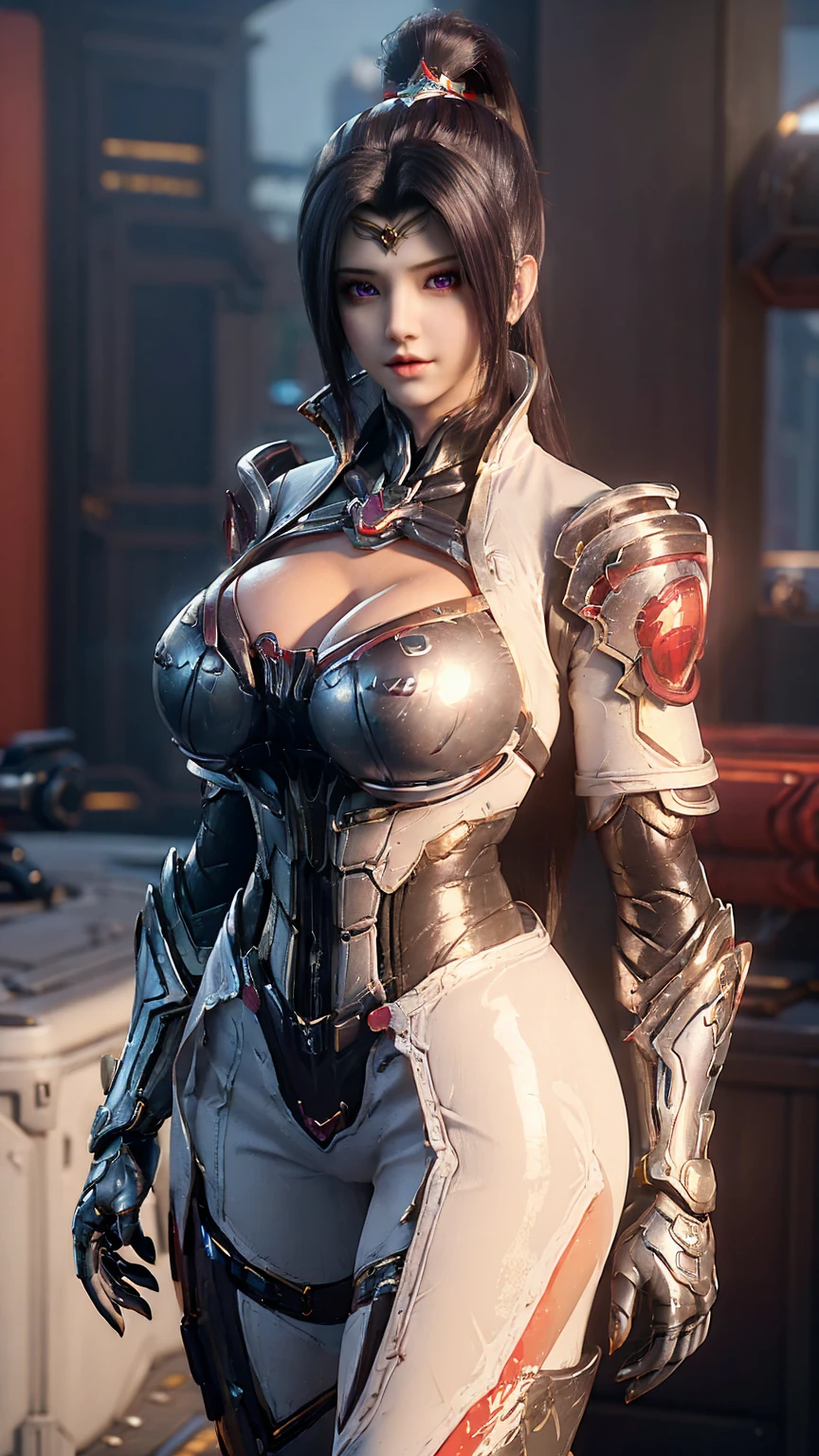 ((BUSTY MILF:1.3)), CLOSEUP UPPER BODY,SOLO, ((COWBOY SHOT:1.4)), ((HUGE FAKE BREASTS:1.5)), ((CLEAVAGE, 11 LINE ABS:1.5)), ((WEARING OUTFIT METAL RED, WHITE SKIMPY BIKINI FROM OVERWATCH, IN FUTURISTIC ARMOR, GIRL IN MECHA CYBER ARMOR:1.5)), (WET ATHLETIC FEMALE BODY SHAPE:1.5), (CLEAN GLOSSY BODYSKIN:1.4), (BACKGROUND FUTURISTIC SPACE STATION:1), (PHOTOREALSITIC:1.4), (ULTRA-DETAILLIERT), (TOP-QUALITY), (BEST SHADOWS), BRIGHT LIGHT IN ROOM, HYPER TEXTURE, (4X MSAA), ((UNREAL ENGINE 5 RENDER)), (NEON), PHYSICALLY-BASED RENDERING, ULTRA HIGHT DEFINITION, 16K, 1080P.