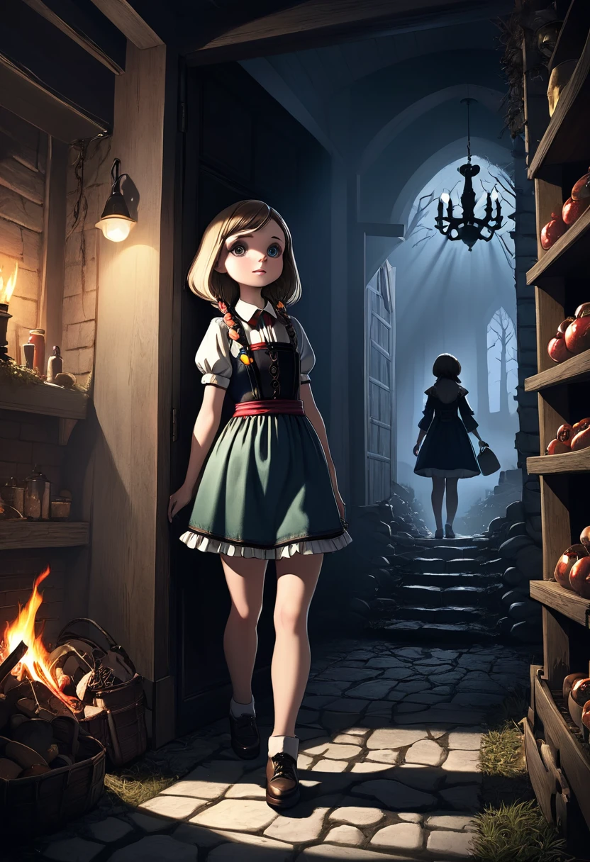 cover page, highres, paid reward available, unparalleled masterpiece, terrifying tale, Hansel and Gretel perfect anatomy, good lighting, volumetric lighting, cinematic shadow,